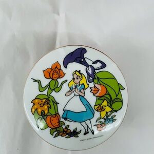 Vintage Disney Alice in Wonderland Floral trinket box Blue, Green, Orange